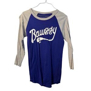 Young & Reckless Womens XS Blue Grey Bawssy Graphic Baseball Raglan Sleeve Tee